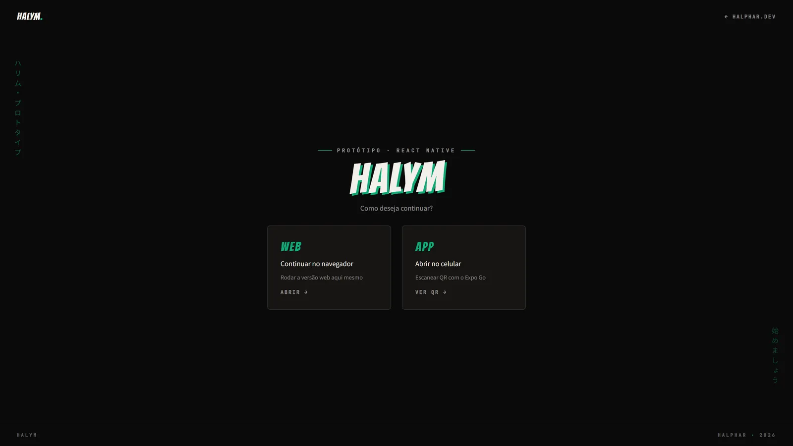 Tela de abertura do Halym