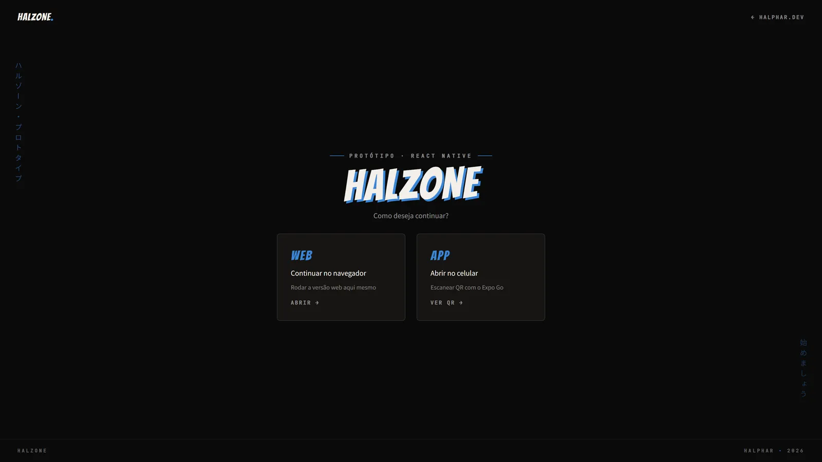 Tela de abertura do Halzone